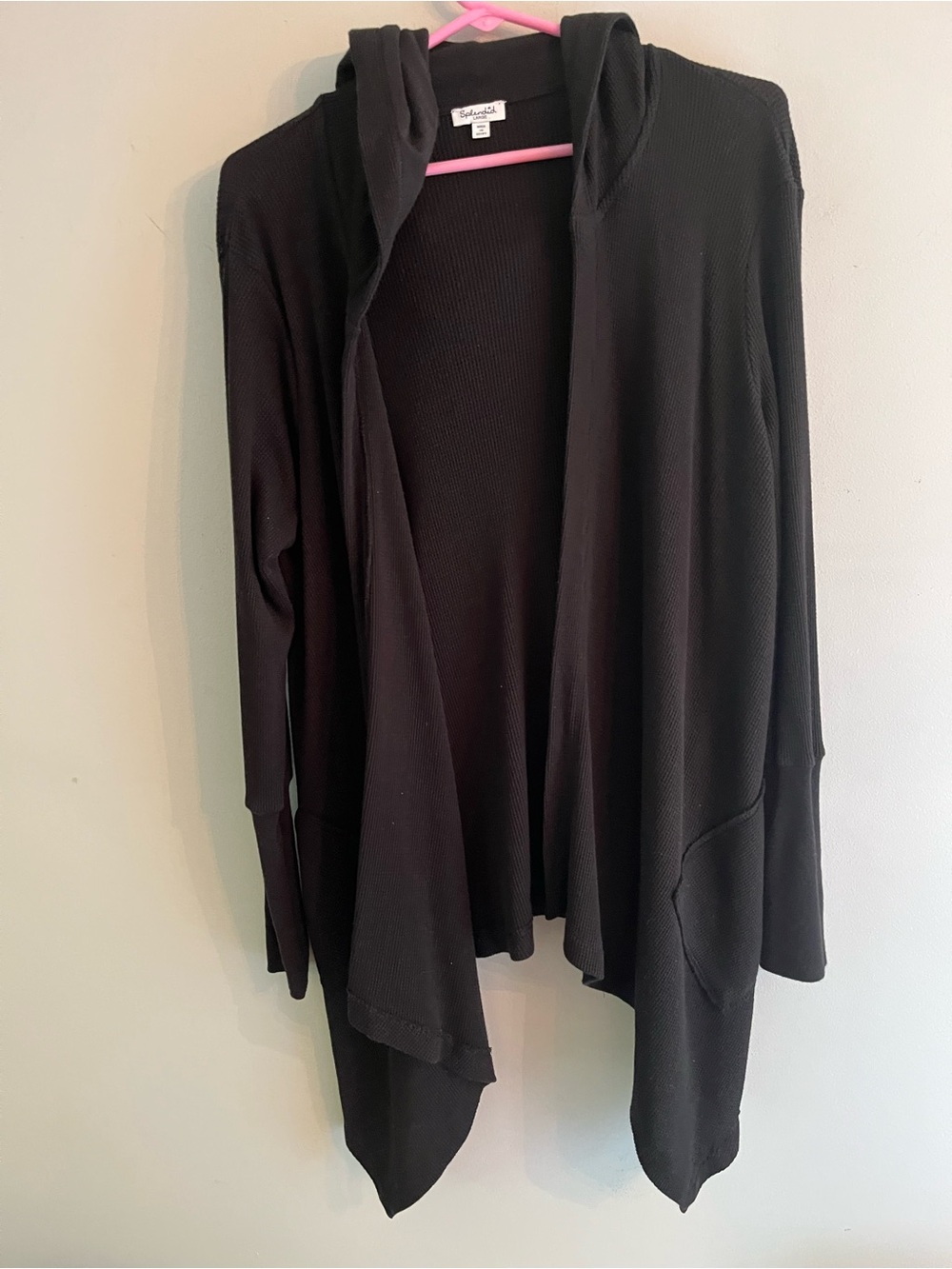 Splendid Black Hooded Open-Front Cardigan with Patch Pockets